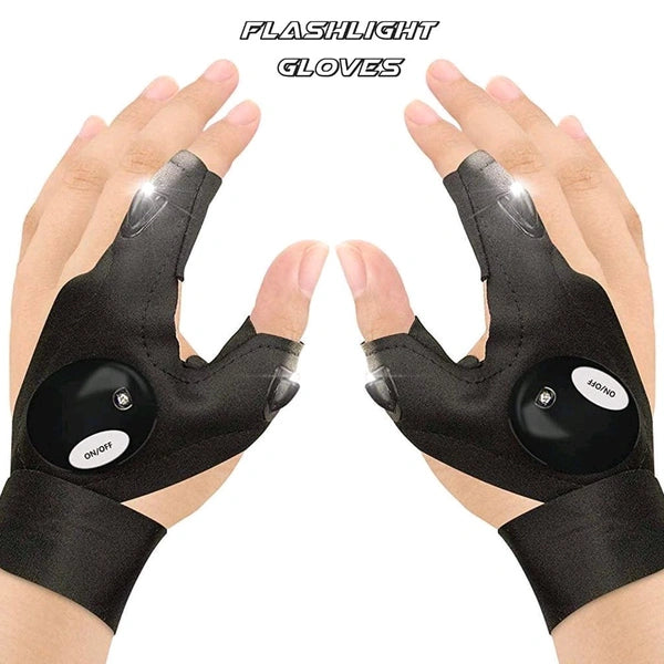 LED Flashlight Gloves Gifts for Men Light Fingerless Outdoor Fishing Gloves